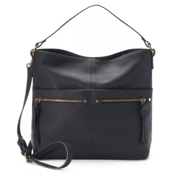 Slouchy Black Faux-Leather Shoulder Bag + Removable Adjustable Crossbody Strap - Picture 1 of 8